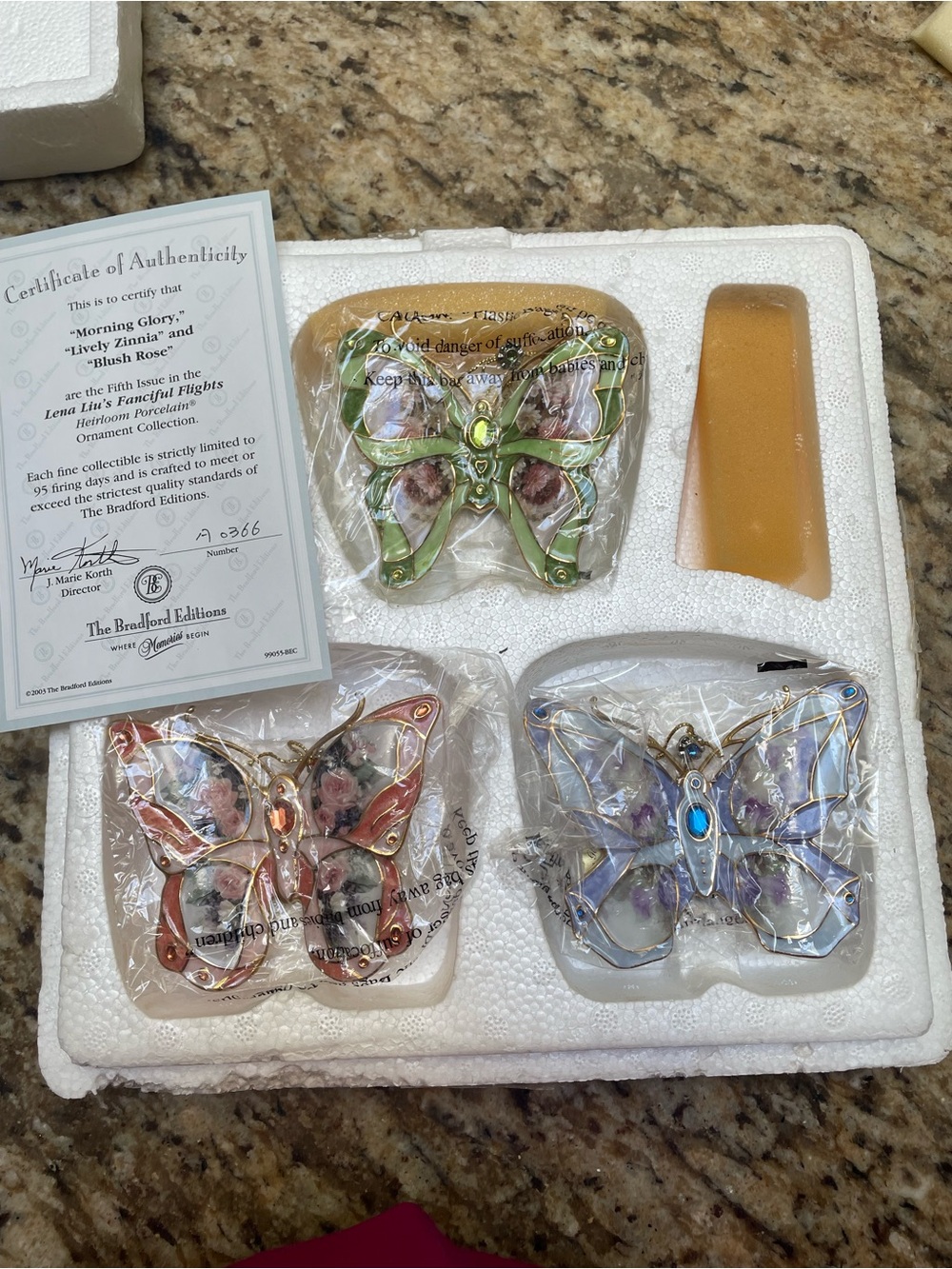 The Bradford Exchange Butterfly Ornament Trio in Green, Pink & Purple